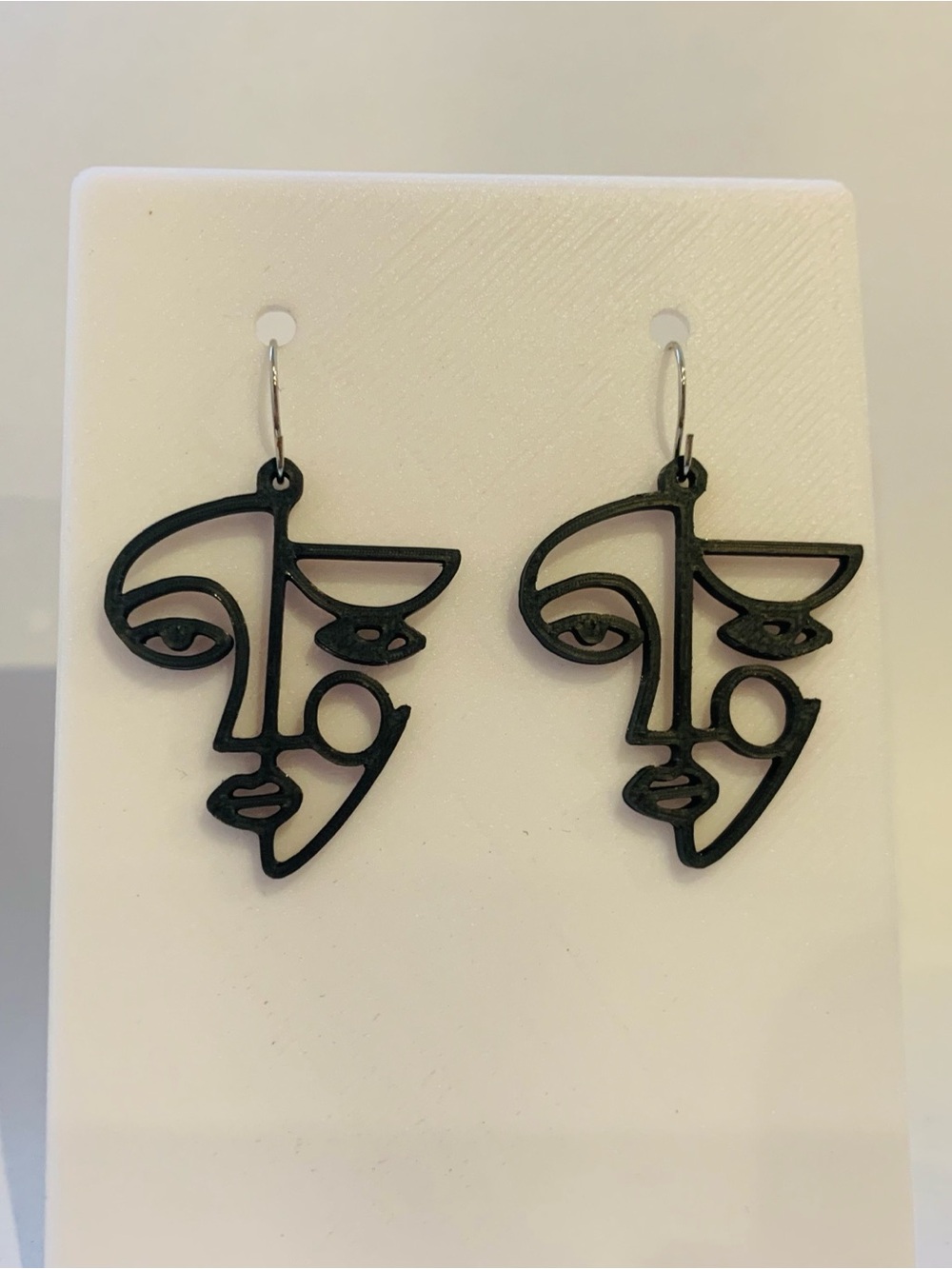Abstract Face Outline Drop Earrings - Black